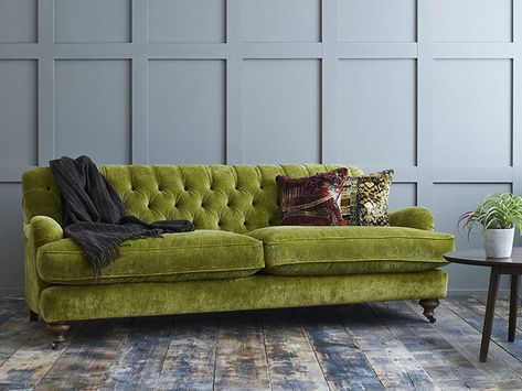 2 Chiddingfold 3 Seater Sofa in Mossop Moss Green Sofa Uk, Small Velvet Sofa, Modern Living Room Sofa Set, Handmade Sofas, Modern Living Room Sofa, Crushed Velvet Sofa, Sofa Workshop, Trendy Sofas, Latest Sofa Designs