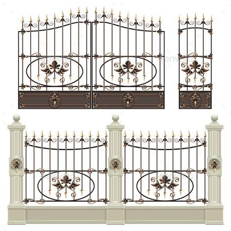 Vector Palace Gate with Fence Gate Decals Bloxburg, Bloxburg Fence Decal, Classic Fence, Bloxburg Layout, Bloxburg Decals, Sims 4 House Design, Fence Gate, Sims 4 Houses, Infographic Templates