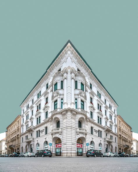 Gallery of Zsolt Hlinka's Photo Collages Portray the Buildings of Budapest in Perfect Symmetry - 2 Collaged Buildings, Symmetry Building, Building Corner, Symmetry Photography, Perfect Symmetry, Symmetry Design, Perspective Drawing Architecture, Building Photography, Photo Collages