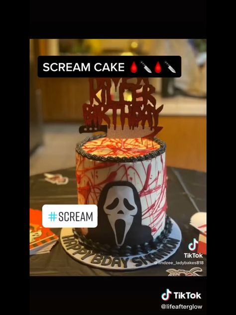 Scream Horror Birthday Cake, Scream Movie Themed Birthday Party, Ghost Face Cake Ideas, Scream Inspired Cake, Scream Ghostface Birthday Cake, Scream Themed Cakes, Scream Movie Birthday Cake, Scary Movie Cake Ideas, Ghostface Cake Ideas