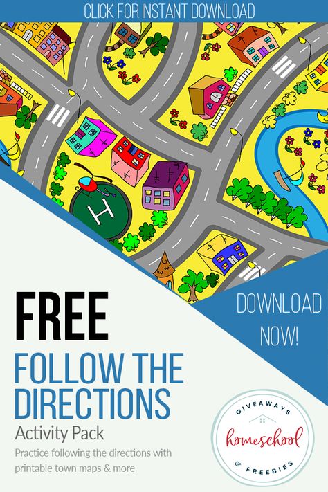 FREE Follow the Directions Activity Pack - Homeschool Giveaways Maps And Directions Worksheet, 3 Step Directions Activities, Follow The Directions Worksheet, Build A City Printable Free, Direction Activities For Kids, Directions Worksheet For Kids, City Activities For Kids, Grade 2 Activities, Directions For Kids