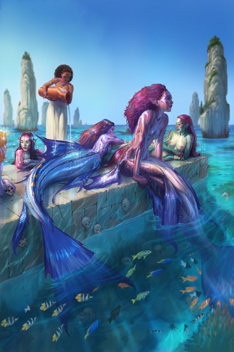 Mermaid Anime, Mermaid Artwork, Fantasy Mermaids, Mermaid Drawings, Mermaid Pictures, Mermaids And Mermen, Fantasy Races, Arte Sketchbook, Mythical Creatures Art