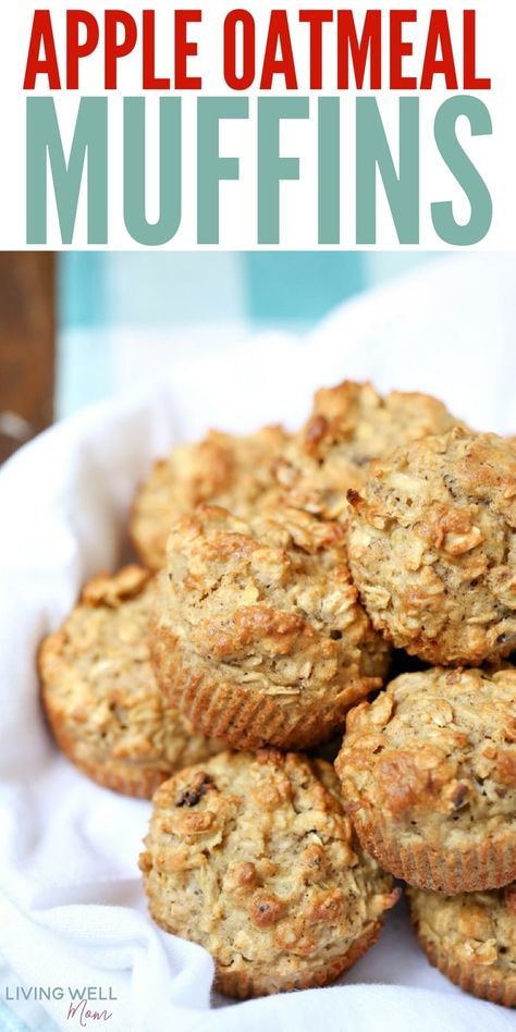 These delicious apple muffins are full of nutritional goodness like protein and fiber. Sweet enough for treat, but great for breakfast too! From toddler to adult, this simple apple oatmeal muffins recipe is a hit every time. Oatmeal Muffins With Applesauce, Oatmeal Apple Muffins, Moist Muffin Recipe, Snack For School, Apple Oat Muffins, Apple Muffins Healthy, Apple Oatmeal Muffins, Oatmeal Muffins Healthy, Oatmeal Muffin Recipes