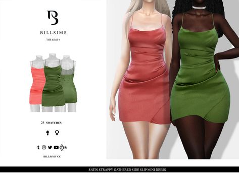 The Sims Resource - Satin Strappy Gathered Side Slip Mini Dress Sims 4 Cc Slip Dress, Sims 4 Slip Dress, Sims 4 Cc Clothes Dresses Party, Sims 4 Satin Dress, Simplicity Sims 4, Sims 4 Minimalist Cc Clothes, Classy Sims 4 Cc, Sims 4 Cc Mini Dress, Sims 4 Party Cc Clothes