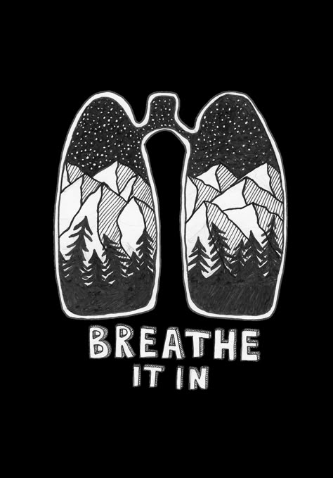 Nature lung illustration by little buddy illustration. #art #drawing #illustration #ink #nature #mountains #trees #forrest #sky #stars #sticker #stickers #breathe #outdoors Lungs Art, Illustration Art Drawing, Snowboards, Anatomy Art, Pen Art, Lungs, Line Art Drawings, Ink Art, Art Drawing