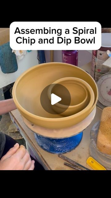 Amy Palatnick on Instagram: "This week I taught my #madskillspotteryapprenticship students how to make these spiral chip and dip bowls. They are challenging and so rewarding! I feel like I can’t make enough of them! Thanks again to @abigailtonkspottery for sharing them with the world—her one little demo changed my life! ❤️🙏🏽❤️ And thanks to all potters who are willing to post videos of their process—it’s the most astounding gift to be a part of this extensive virtual learning community! 🙏🏽🥰👍🏽🙋🏻‍♀️💪🏽

#chipanddip #spiralchipanddip #spiralchipanddipbowl #wheelthrowing #pottery #ceramics #handmade #clay #wheelthrownpottery #wheelthrown  #potterywheel #potteryteacher #pottersofinstagram #stoneware #potterystudio #wheelthrownceramics #potter #ceramicstudio #potterylife #potterylove # Swirl Chip And Dip Bowl, Pottery Dipping Bowls, Chip Dip Bowl Pottery, Hand Building With Clay, Chip And Dip Ceramic Bowls, Clay Bowls Ideas, Chip And Dip Bowl Pottery, Pottery Patterns Ideas, Pottery Chip And Dip Bowl