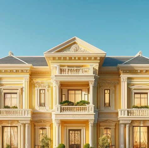 Prodigy Real Estate on Instagram: "Here are four luxurious mansions, each showcasing vibrant summer colors. 🌞 These elegant homes feature facades in bright sunny yellow, vibrant ocean blue, lively fresh green, and sophisticated warm coral, perfectly blending opulence with the cheerful essence of summer. 🏡✨  #SummerMansions #LuxuryLiving #SummerVibes #OpulentHomes #ColorfulExteriors" Luxury Yellow Classic Necklace, Yellow Mansion, Luxury Exquisite Yellow Jewelry, Summer Mansion Exterior, Luxury Yellow Watches With Subdials, Luxurious Mansions, Yellow Houses, Fresh Green, Elegant Homes