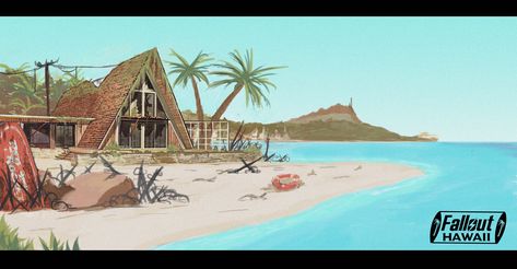 ArtStation - Fallout Hawaii - Beach, Alessio Sordini Hawaii Beach House, House Concept, Hawaii Beach, Hawaii Beaches, Fallout, Beach House, Hawaii, Universe