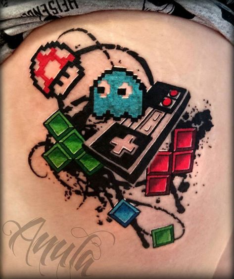 NES Tattoo Nintendo Tattoo, Game Tattoo, Video Game Tattoos, Mario Tattoo, Tattoo Wallpaper, Nerdy Tattoos, Gamer Tattoos, Nerd Tattoo, Video Game Tattoo