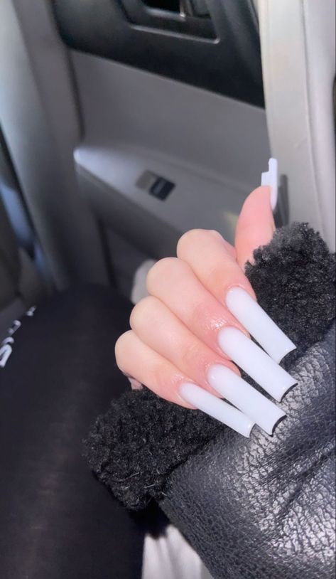 Glittery Acrylic Nails, Long White Nails, Acrylic Nail Designs Coffin, Fye Nails, Nails Collection, G Nails, Acrylic Toes, Plain Nails, Duck Nails