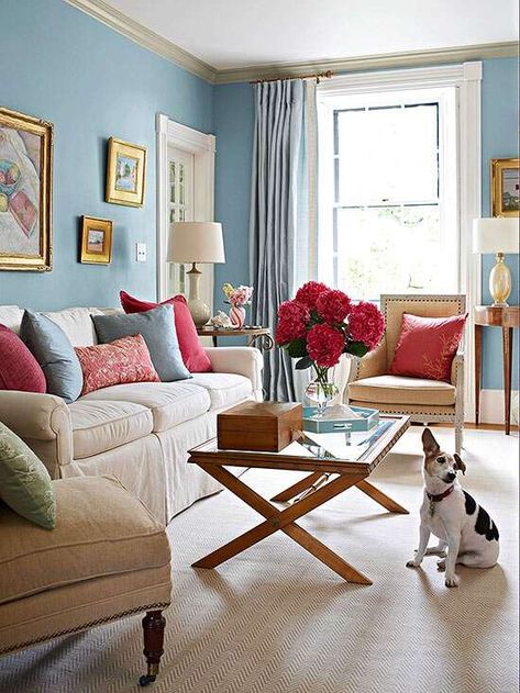 blue living room Sofa Fort, Light Blue Living Room, Feminine Living Room, Blue Walls Living Room, Furnitur Ruang Keluarga, Condo Interior Design, Light Blue Walls, Blue Living Room Decor, Condo Interior