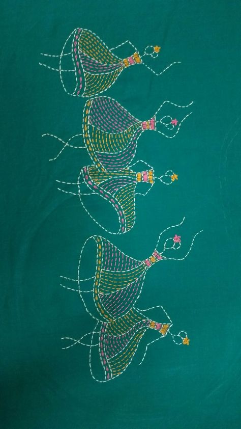 Simple Kantha Work Designs, Warli Embroidery Design, Kantha Work Designs Embroidery Patterns, Kantha Motifs Design, Katha Embroidery Design, Shashiko Embroidery Patterns, Kantha Embroidery Designs Hand Stitching, Kasuti Embroidery Design Pattern, Katha Work Embroidery