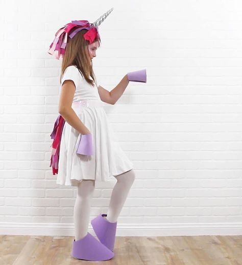 DIY Unicorn Costume: Easy, No Sew Kids Costume - Persia Lou Alicorn Costume Diy, Diy Unicorn Costume Kids, Pony Costume, Pegasus Costume Kids, Homemade Unicorn Costume, Diy Rainbow Unicorn Costume, Simple Unicorn Costume Women, Unicorn Halloween Costume Adult, Unicorn Horse Costume