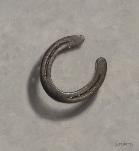 Aristocrat's Lean (Horseshoe Painting #4) • Oil on Linen • by John Morfis  • • Palette Used Is Here: http://helloartsy.com/horseshoe-painting-4/ Horseshoe Painting, Horse Shoe Tattoo, Painting Realistic, Painting Ideas Easy, Limited Palette, Horseshoe Crafts, Bachelor Of Fine Arts, Horse Shoe, Painting Still Life