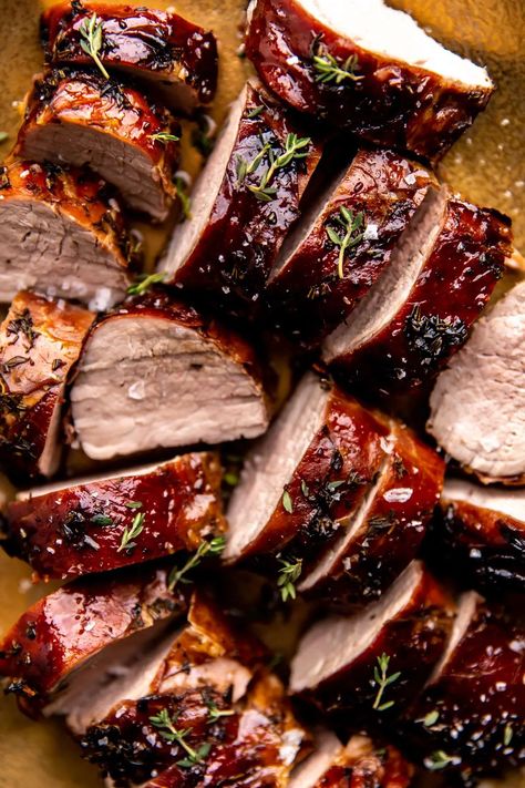 Balsamic Glazed Pork Tenderloin Garlic Herb Prime Rib, Balsamic Glazed Pork Tenderloin, Glazed Pork Tenderloin, Balsamic Pork Tenderloins, Loin Recipes, Balsamic Glaze Recipes, Pork Tenderloins, Balsamic Pork, Asian Beef