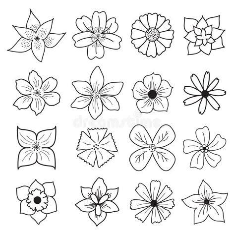 Small Flower Designs Drawing, Mini Flower Doodles, Different Types Of Flowers Drawing, Different Types Of Flowers To Draw, Hand Drawn Flowers Simple, Easy Doodle Art Flower, Dodles Flowers, Different Flower Doodles, Sketch Flowers Simple