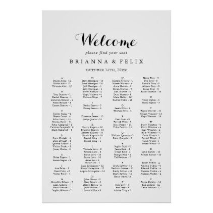 Modern Calligraphy Alphabetical Seating Chart Alphabetical Seating Chart, Fancy Script, Minimalist Tables, Heart Hands Drawing, Wedding Table Plan, Wedding Posters, Seating Plan, Seating Chart Wedding, Modern Seating