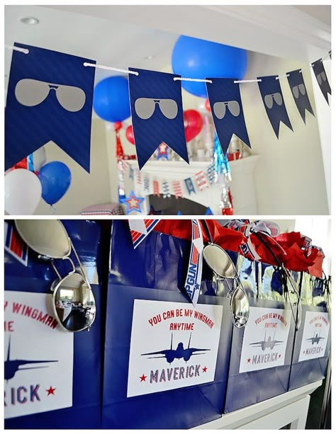 Banner + Favor Bags from a Top Gun Themed Birthday Party via Kara's Party Ideas | KarasPartyIdeas.com (15) Pilots Birthday, Planes Birthday Party, Planes Birthday, Airplane Birthday Party, Twins Birthday, Airplane Party, 2nd Birthday Party, Party Projects, Theme Party Decorations