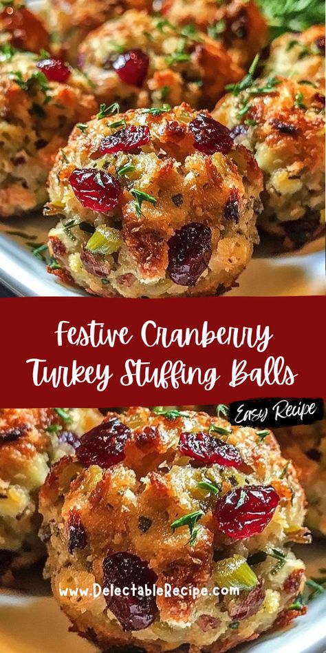 Dressing Balls Recipe, Turkey Cranberry Meatballs, Leftover Stuffing Recipes, Turkey Balls, Stuffing Balls Recipe, Easy Stuffing Recipe, Turkey Stuffing Recipes, Cranberry Turkey, Stuffing Balls