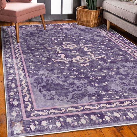 Charlton Home® Braxdon Damask High Density Long Fiber Poly Threads Decorative Area Rug Carpet | Wayfair Bridgerton House, Purple Rugs, Fantasy Room, Floral Motives, Purple Carpet, Carpet For Bedroom, Comfortable Space, Bedroom Idea, Area Rug Decor