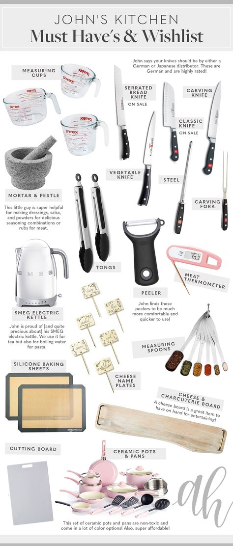 Minimalist Must Haves, Must Have Kitchen Tools, Kitchen Appliances Must Have List, Kitchen Starter List, New Kitchen Must Haves, Kitchen Stuff Household Items, Kitchen Must Haves List, Kitchen Needs List, Apartment Must Haves List