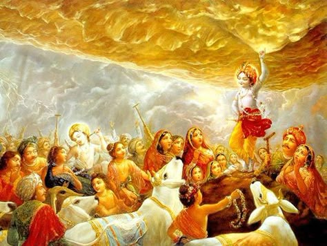 “Krishna, you have protected us from this terrible storm!” “I wanted to do it. Thank you for obeying me even you were unsure about my plan.” “You are truly our protector. Once more you have saved us.” Jai Shree Krishna Govardhan Parvat, Hare Krishna Temple, Happy Govardhan, Hare Rama Hare Krishna, Iskcon Krishna, Krishna Flute, Krishna Book, Radha Krishna Love Quotes, Vedic Art