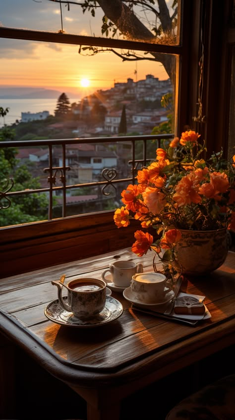 Beautiful Scenery... 😍 Coffee With View, Morning Coffee Aesthetic, Rainbow Bagels, Unicorn Frappuccino, Coffee Designs Art, Diy Dorm, Dorm Wall Decor, Lovely Flowers Wallpaper, Coffee Aesthetic