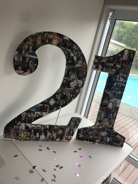 21st Birthday Photo Collage Ideas, 21st Decorations For Guys, 21 Diy Decorations, 21 Birthday Decoration Ideas For Guys, 21st Party Decorations For Guys, Diy Birthday Number Decorations, 21 Birthday Party Ideas Decoration, 21st Birthday Guy Ideas, 21st Birthday Diy Decorations