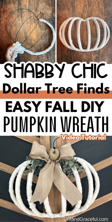 Learn how to make a stunning shabby chic inspired Fall Dollar Tree Wreath diy with a pumpkin wire wreath form. Keep reading, below you’ll see our video tutorial and learn all the steps you need to create a stunning shabby chic Dollar Tree pumpkin wreath diy for your front door this Fall. Diy Pumpkin Wreath Dollar Tree, Wire Pumpkin Wreath Diy, Dollar Tree Wreath Diy, Tree Wreath Diy, Diy For Fall, Dollar Tree Pumpkin Wreath, Dollar Tree Wreath, Pumpkin Wreath Diy, Fall Crafts For Adults