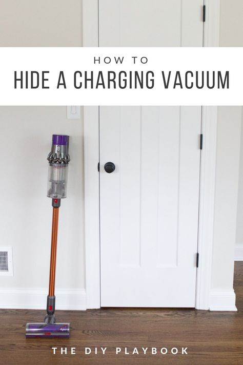 how to hide a vacuum in a closet. dyson vacuum hidden in a closet. Here's how to hide your charging vacuum in your closet so it's out of sight! #dyson #vacuum #cleaning Vacuum Cleaner Closet Storage, Where To Put Vacuum Cleaner, Storage For Vacuum Cleaner, Vacuum Attachment Storage, Storage Ideas For Vacuum Cleaners, Vacuum Charging Station Ideas, Mop And Vacuum Storage, Hang Dyson Vacuum, Hiding Dyson Vacuum