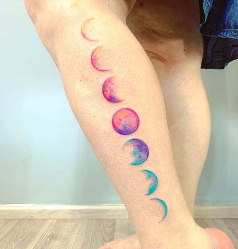 41 Moon Phases Tattoo Ideas to Inspire You | Page 4 of 4 | StayGlam Moon Phases Tattoo Designs For Women, Phase Of Moon Tattoo, Unique Moon Tattoo Ideas For Women, Color Moon Tattoo, Moon Tattoo Ideas Female, Moon Phases Tattoo Lower Back, Just A Phase Tattoo, Colour Moon Tattoo, Moon Tattoo Color