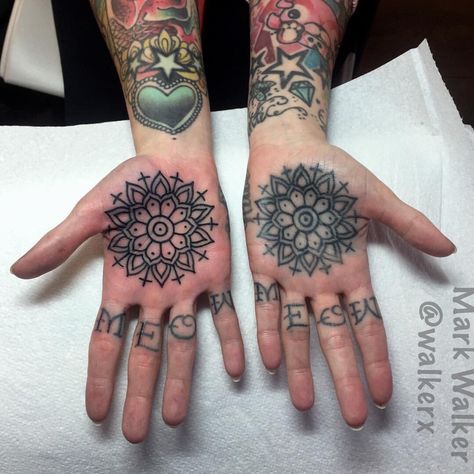 Mandala palm tattoos by Mark Walker Palm Tattoo, Palm Tattoos, Finger Tattoos, Tatting, Henna, Instagram Post, Tattoos, Instagram Posts, On Instagram