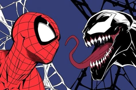 Spiderman And Venom, Venom Art, Spiderman Drawing, Spiderman Theme, Bd Art, Spiderman Art Sketch, Modern Graphic Art, Canvas Art Quotes, Marvel Characters Art