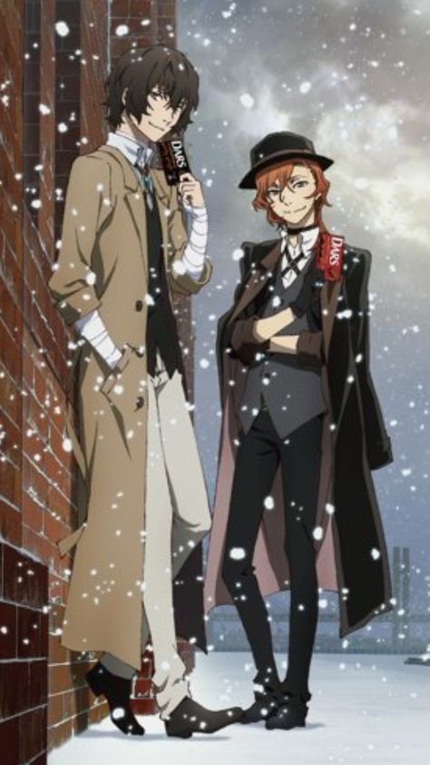 Soukoku official art Dazai X Chuuya Official Art, Dazai Chuuya Official Art, Skk Official Art, Chuuya And Dazai Official Art, Dazai And Chuuya Official Art, Soukoku Official, Soukoku Official Art, Redhead Couple, Chuuya Official Art