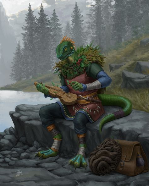 Lizardfolk Druid, Lizard Folk, Rpg Monsters, Dungeons And Dragons Races, Npc Ideas, Character Commission, Dnd Inspiration, Elder Scrolls Art, Dnd Races