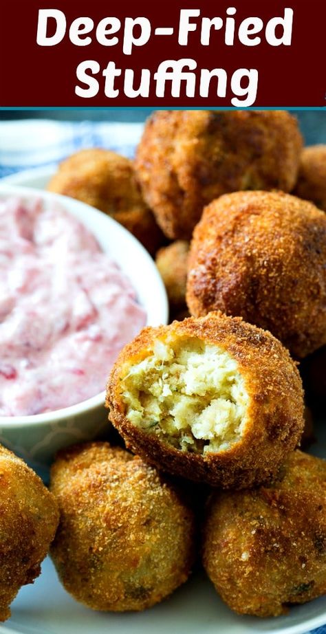 Deep-Fried Stuffing - Spicy Southern Kitchen Fried Stuffing, Appetizer Night, Deep Fryer Recipes, Fried Snacks, Deep Fried Recipes, Deep Fried Appetizers, Stuffing Balls, Deep Fried Food, Fried Turkey