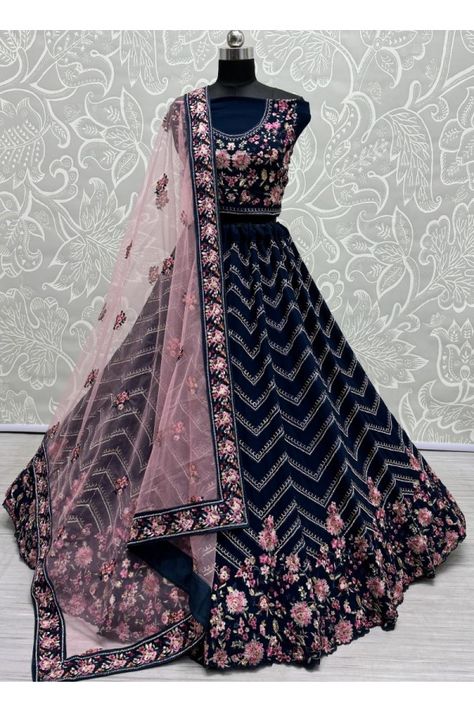 Navy Blue Georgette Heavy Designer Lehenga Choli Blue Bridal Lehenga, Blue Lehenga Choli, Navy Blue Lehenga, Lehenga Style Saree, Bridal Lehenga Online, Readymade Salwar Kameez, Cotton Salwar Kameez, Georgette Dupatta, Crepe Saree