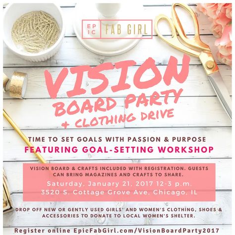 Vision Board Party 2017 + Clothing ... Women Vision Board, Workshop Flyer, Kids Vision Board, Vision Board Workshop, Board Party, Vision Board Party, Free Psd Flyer, Best Year Yet, Career Vision Board