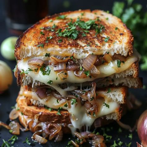 French Onion Grilled Cheese Pear Grilled Cheese, Blt Grilled Cheese Sandwich, French Onion Grilled Cheese, Blt Grilled Cheese, Sandwich With Bacon, Onion Grilled Cheese, Classic Grilled Cheese, Grilled Cheese Sandwiches, Simple Sandwiches