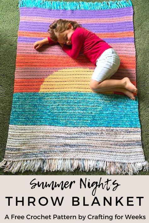 Summer Nights Throw: Free Crochet Blanket Pattern - Crafting for Weeks Colorful Crochet Blanket, Minecraft Crochet, Woodland Blanket, C2c Crochet Pattern Free, Scarves Crochet, Crochet Baby Gifts, Knit Rug, Half Double Crochet Stitch, Crochet Rugs