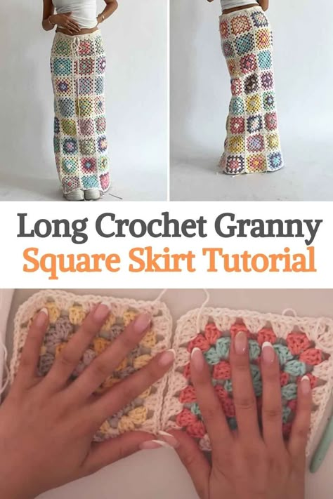 Crochet Skirt Pattern Granny Square, Crochet Skirt Long Free Pattern, Free Crochet Granny Square Pants, Long Skirts Crochet, Granny Square Long Skirt, Crochet Granny Square Maxi Skirt, Long Crochet Skirt Pattern, Crochet Granny Square Skirt Free Pattern, Long Granny Square Skirt