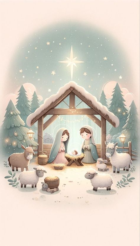 Nativity Scene Images, Manger Scene Wallpaper, Nativity Phone Wallpaper, Nativity Wallpaper Iphone, Jesus Born Christmas Wallpaper, Christmas Nativity Wallpaper, Nativity Wallpaper, Nativity Illustration, Cute Nativity Scene