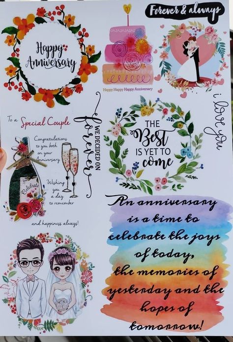 Wedding Anniversary Stickers Printable, Anniversary Stickers For Scrapbook, Anniversary Stickers Free Printable, Scrapbook Stickers Printable Friends, Couple Stickers For Scrapbook, Love Stickers Printables Scrapbooking, Happy Anniversary Stickers, Hamper Stickers, Wedding Anniversary Stickers