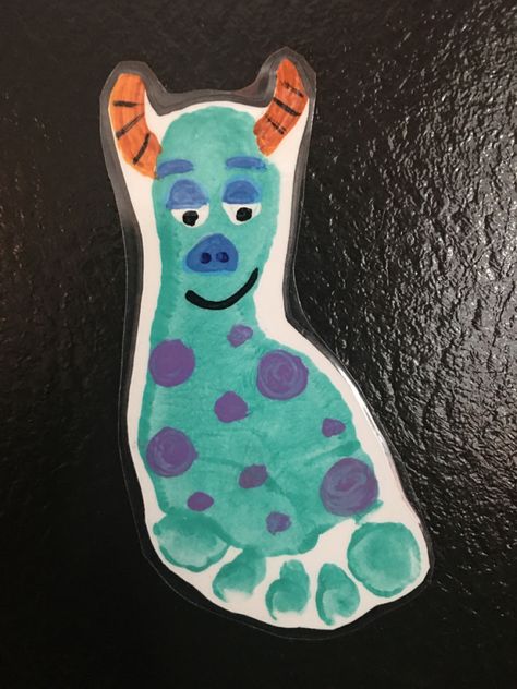 Footprint Sully Infant Crafts For October, Green Footprint Art, Monster Footprint Art, Disney Infant Art, Disney Infant Crafts, Infants Crafts, Classroom Quilt, Cartoon Crafts