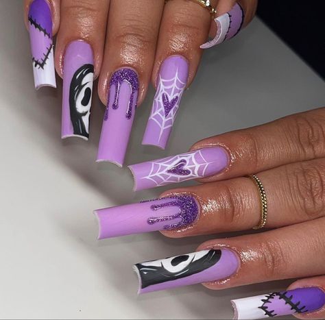 Purple Halloween Nails, Black Halloween Nails, Horror Nails, Holloween Nails, Halloween Acrylic, Purple Acrylic Nails, Halloween Acrylic Nails, Cute Halloween Nails, Purple Nail Designs