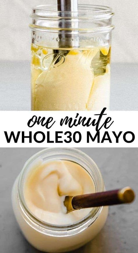 I've got the best paleo mayo made in just 1 minute with an immersion blender. With the right ingredients and tools in hand, you’ll be well on your way to creating thick, creamy and delicious paleo mayo. It is dairy free, soy free, paleo and Whole30! #whole30 #mayo #paleo #mayonnaise #whole30recipes Immersion Blender Mayo, Whole30 Mayo, Paleo Mayo, Wooden Skillet, Mayo Recipe, Homemade Mayo, Mayonnaise Recipe, Whole 30 Diet, Homemade Mayonnaise