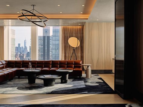 Spaces | Equinox Hotel New York Equinox Hotel, Equinox Gym, Glass Shower Wall, Gym Space, Rockwell Group, Millwork Wall, Acid Etched Glass, Hudson Yards, Room Upgrade