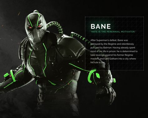 Bane's bio Injustice 2 Injustice 2 Characters, Injustice Game, Injustice Characters, Character Descriptions, Character Profiles, Injustice 2, Character Profile, Hack Online, Character Description