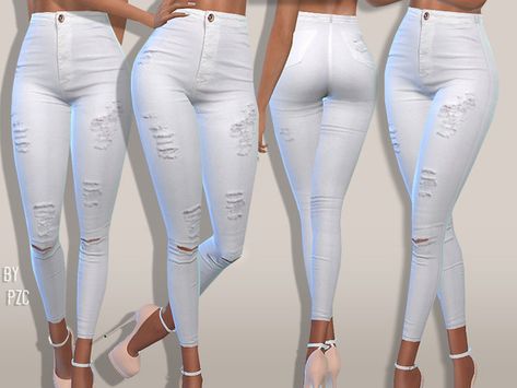 Pinkzombiecupcakes' PZC-High Waisted White Summer Jeans The Sims 4 Cc Resource Pants, Mods Sims 4, Super High Waisted Jeans, Female Jeans, Sims 4 Black Hair, Sims 4 Traits, The Sims 4 Pc, Sims 4 Teen, High Waisted Black Jeans