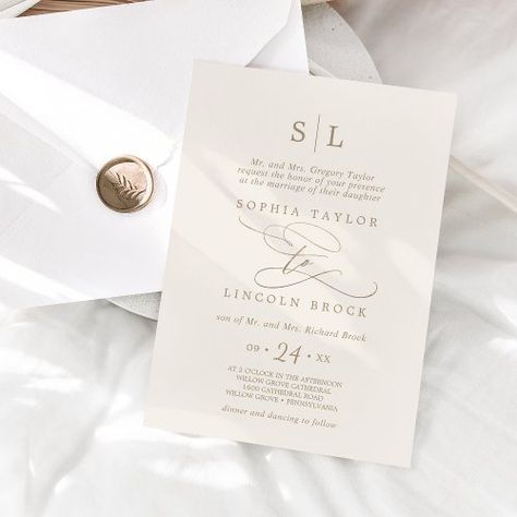 $1.98 | Romantic Gold Calligraphy | Ivory Formal Wedding #modern monogrammed wedding, summer first initials wedding, calligraphy printed wedding, unique fancy hand lettering k081, whimsical gold foil sparkle flourish, luxury romantic champagne gold, elegant fall marriage, simple formal wedding, classic monogram traditional wedding, vintage minimalist boho ivory cream Wedding Invite Simple Elegant, Romantic Wedding Invitations Elegant, Simple Elegant Wedding Invitations, Champagne Wedding Invitations, Wedding Invitations Champagne, Formal Wedding Invitation, Summer Wedding Invitations, Simple Elegant Wedding, Traditional Wedding Invitations